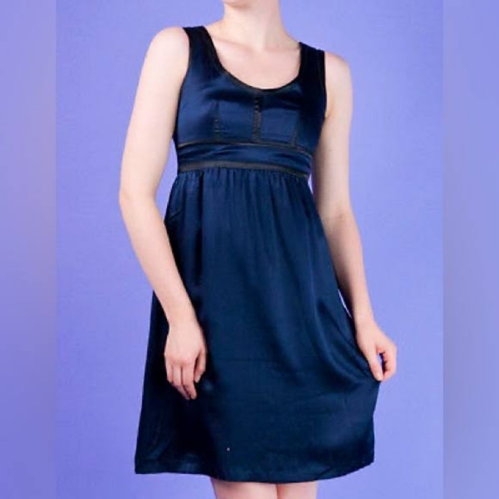 Proenza Schouler for Target Navy Silk Black Trim A Line‎ Dress Y2K 13